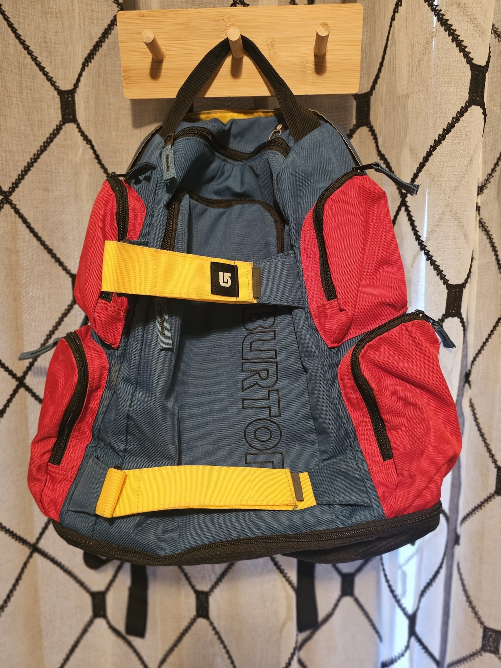 Burton Men's Blue and Red Backpack with Yellow Straps